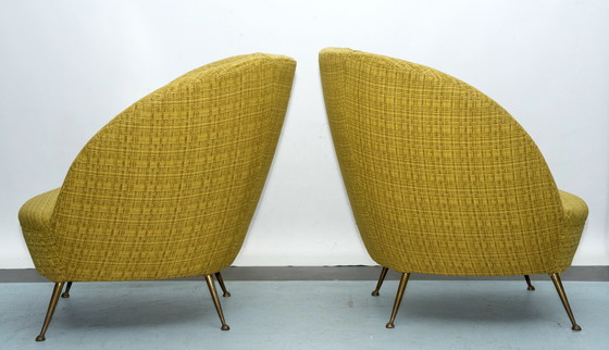 Image 1 of Pair Of Ico Parisi-Style Armchairs In Original Fabric, Italy, 1950S