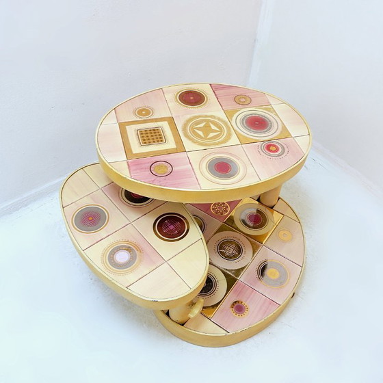 Image 1 of French pink ceramic swivel coffee table, signed Georges Pelletier, 1960s
