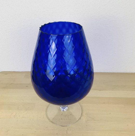 Image 1 of Vase Empoli Italien Verre Bleu 33 Cm Vintage