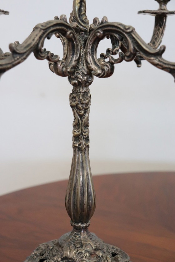 Image 1 of Kandelaber mit 5 Armen aus versilbertem Metall, ca. 1980er Jahre, 2er-Set