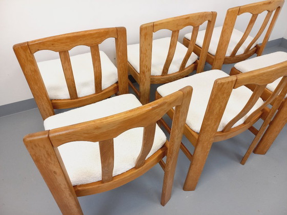 Image 1 of Set of 6 vintage chairs in elm wood and bouclé fabric from the 70s and 80s