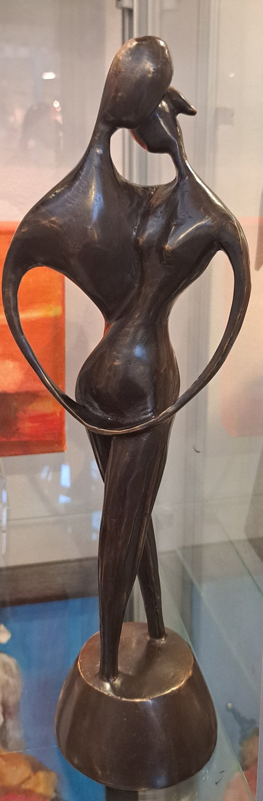 Bronzeskulptur „Verbunden“, Mann und Frau zusammen
