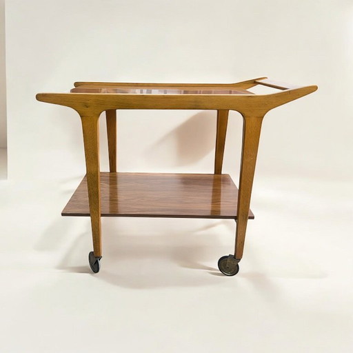 Mid Century chariot de service solide en bois et Resopal