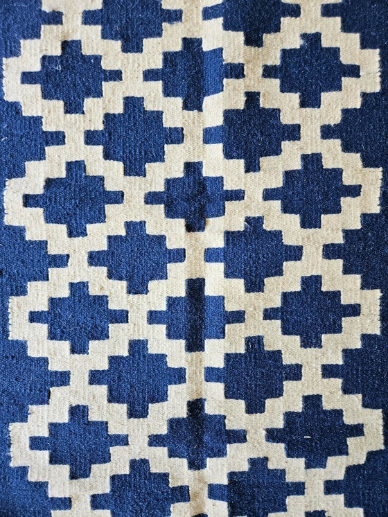 Image 1 of Senon Kelim Läufer 90 × 160 cm - Handgefertigt in Ägypten - Blauer Diamant, Flachgewebe