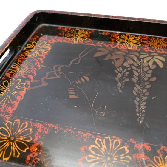 Image 1 of Antiek Chinees houten lakwerk dienblad, begin 20e eeuw