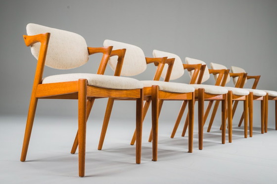 Image 1 of Esszimmerstühle Modell 42 aus Teakholz und Wolle, Kai Kristiansen für Schou Andersen, 1960er Jahre, 6-teilig