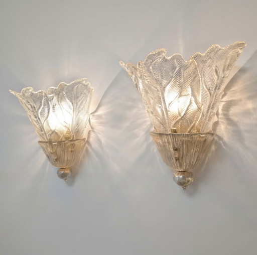 Coppia applique Barovier & Toso Foglia d'Oro in Murano, anni '80