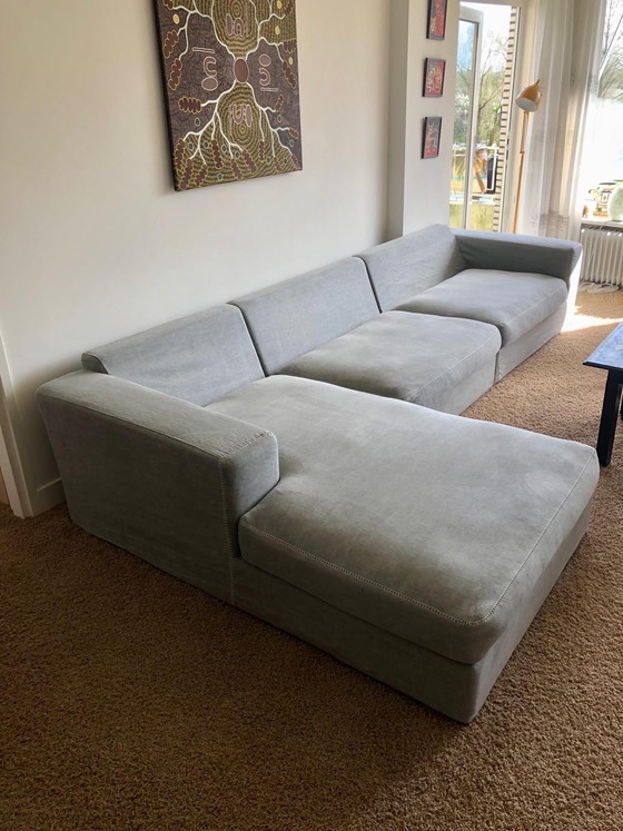 Image 1 of Sofá de tela gris claro WOOOD de 3,5 m con chaise longue a la izquierda