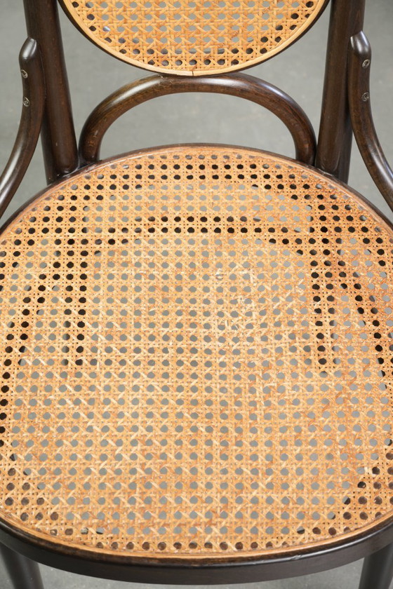 Image 1 of 6x Original vintage Thonet Long John chair with a high back, webbing seat and backrest, and gracefully curved wood
