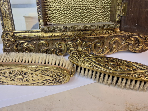 Image 1 of Antique brass mirror cabinet