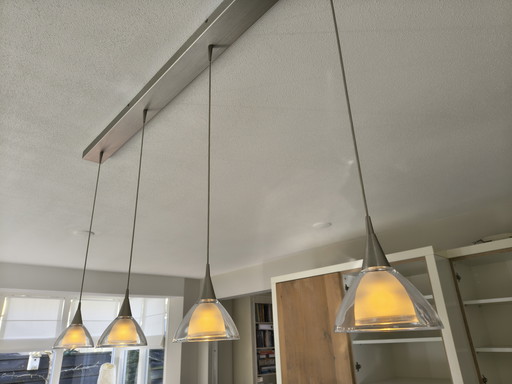 Hanglamp Varanasi, 4 led, nikkel en glas