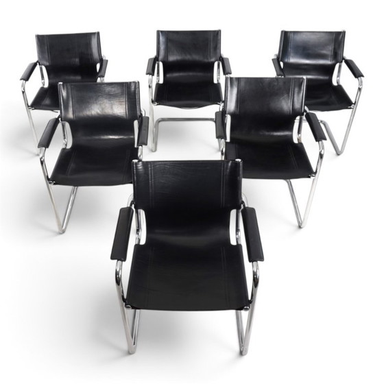 Matteo Grassi Set of 6 Visitor Chairs, Leather/Chrome Dining Chairs, 1970 (photo 4 of 20)