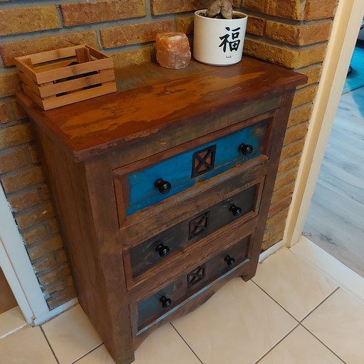 Armoire à 3 tiroirs en bois massif recyclé