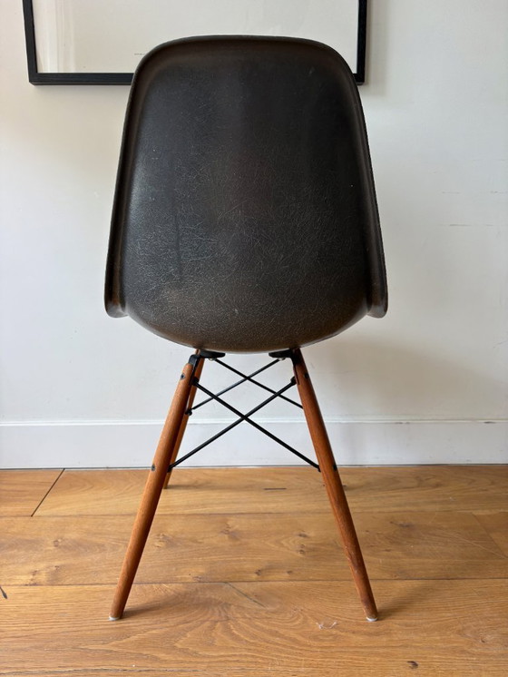 Image 1 of 3 Vintage Eames DSW Fiberglass Stoelen (Herman Miller) – Elephant Grey & Greige – Walnut Base
