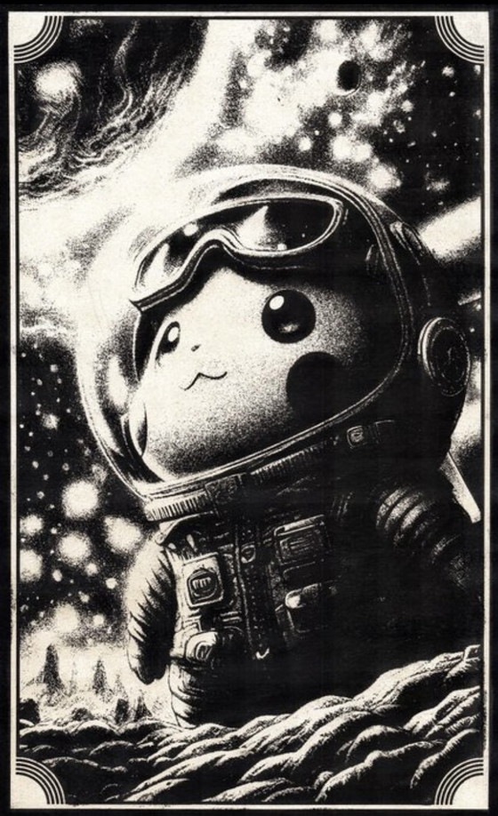 Image 1 of Kunstwerk Pikachu (Pokémon) Lichtjahre von zu Hause entfernt