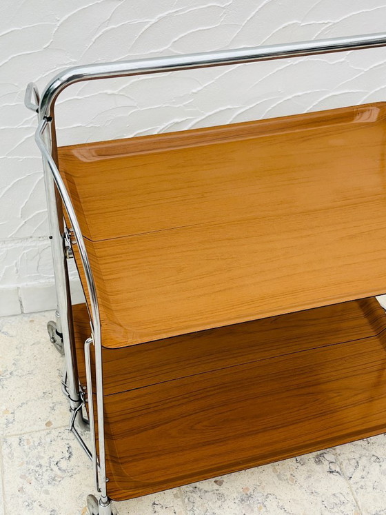 Carrello di servizio pieghevole Bremshey Dinett in cromo vintage e legno – Carrelli bar, Chrome (photo 3 of 16)