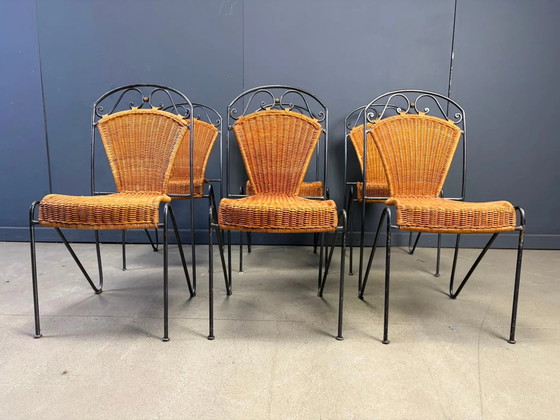Wicker chairs by Frederick Weinberg, 1960s, set of 6 – Dining chairs, Rattan, Mid Century Modern (photo 9 of 9)