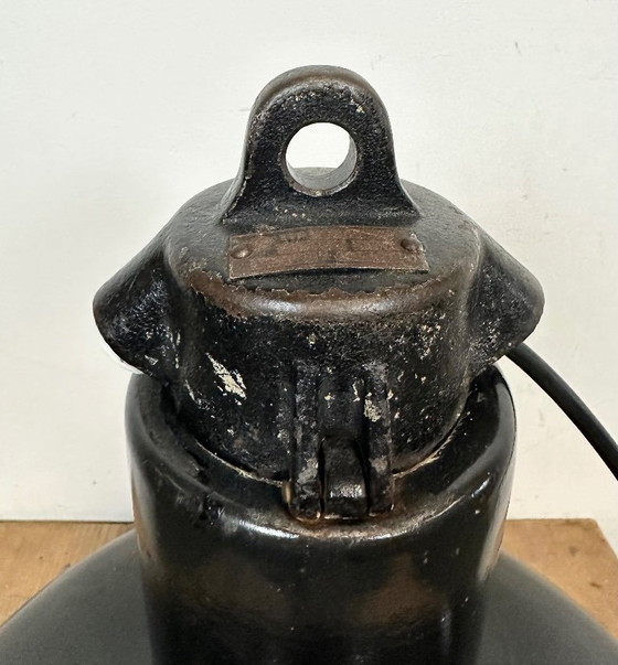 Image 1 of Industrial Black Enamel Factory Pendant Lamp with Iron Top, 1950s