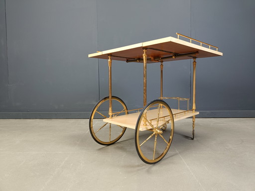 Italian Lacquered Goatskin / Parchment Serving Bar Cart by Aldo Tura, 1960s