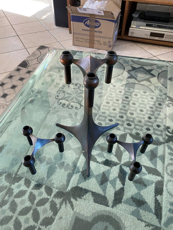 Image 1 of Base per Candelieri + 2 Candelieri Modulari NAGEL Marrone Rame 1970