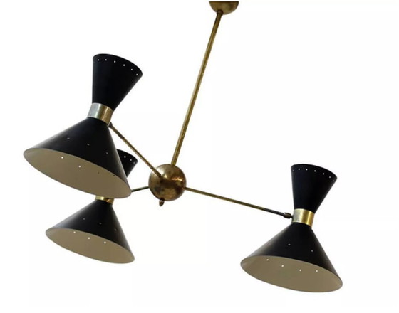 Image 1 of Lampadario a tromba in ottone italiano