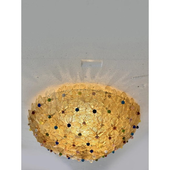 Image 1 of Venetiaanse gouden bloemen en veelkleurig Murano-glas, plafondlamp