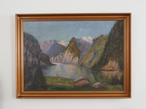 Image 1 of Peinture "La rivière dans les montagnes", design scandinave, années 1970