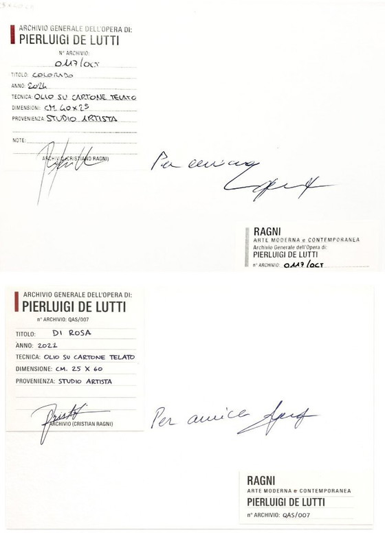 Image 1 of Esclusivo Pendant di Opere del Maestro DE LUTTI, "Colorado" (2024) e "Di rosa" (2021), olio su cartone telato. 