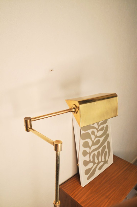 Image 1 of Vintage messing bankierslamp leeslamp met scharnierarm & trekkoord 