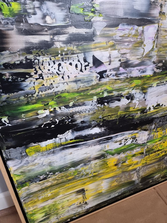 Image 1 of Frances Eckhardt - 70x90 handgeschilderd abstract schilderij modern hedendaags groen geel zwart wit