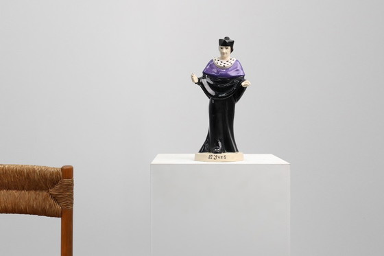 Image 1 of Signed “St. Yves” Earthenware Statue by Jos Kervella for Henriot Quimper, France, 1947