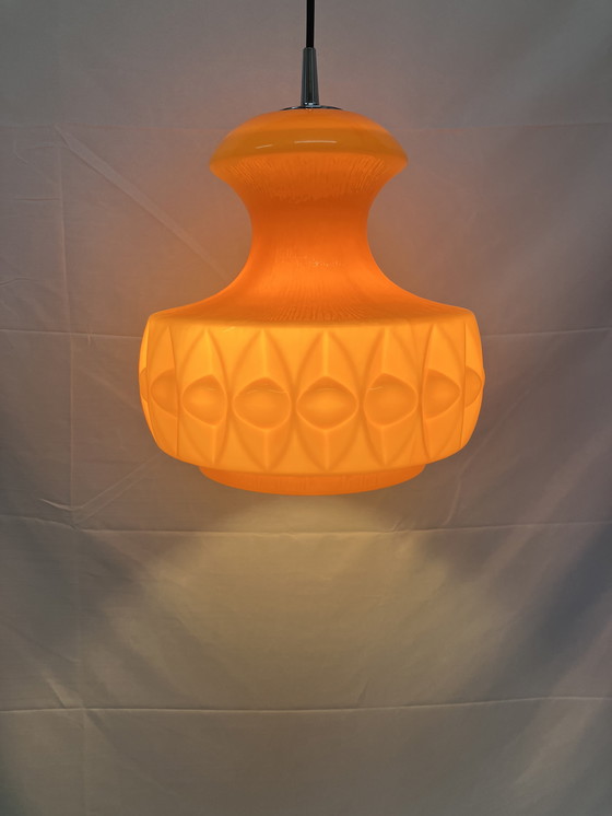 Image 1 of Vintage Peill & Putzler orange opaline glass pendant lamp 60'