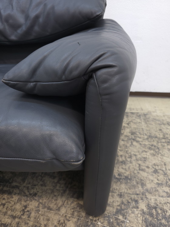 Image 1 of Cassina Maralunga two-seater designer sofa, leather sofa, couch, blue-grey, Magistretti
