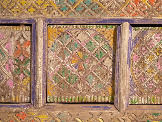 Antico mobile basso policromo intagliato in pino – Xinjiang, circa 1900 – Credenze con vetrina (photo 33 of 40)
