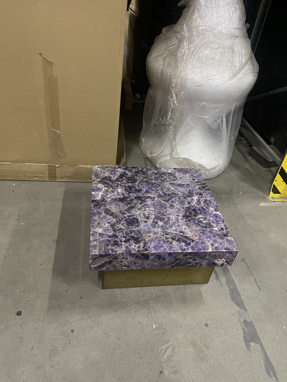 Image 1 of Side table amethyst in epoxy , on brass block. Unique & bold