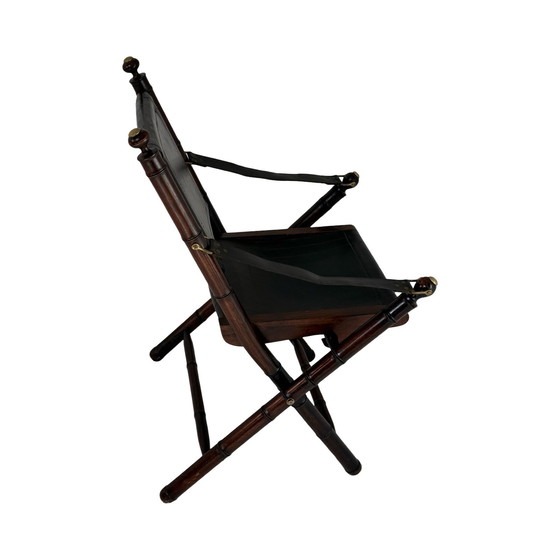 Image 1 of Fauteuil d'officier - revêtement en bois et cuir - style campagne militaire
