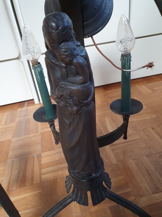 Characteristic Neo-Gothic Wrought Iron Chandelier – Madonna and Child (6-Light) – Cast Iron (photo 4 of 8)