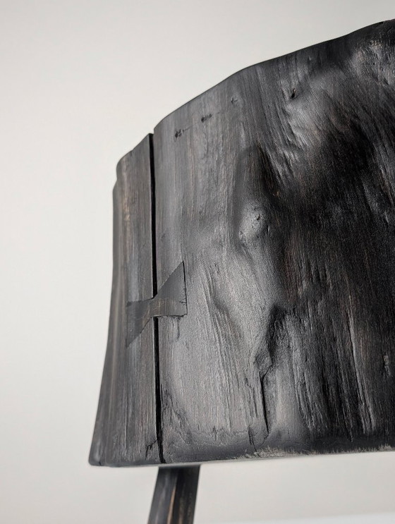 Image 1 of Black Ebonized Wabi-Sabi Wood Stool with Butterfly Joints