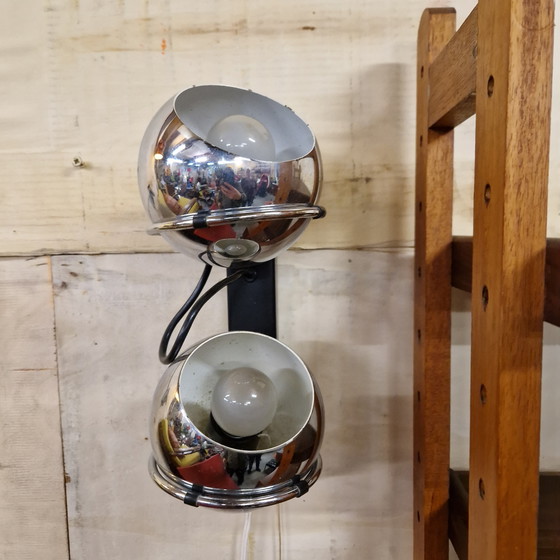 Image 1 of Lampada da parete vintage con lampadine Rake, lampada da parete cromata anni '60