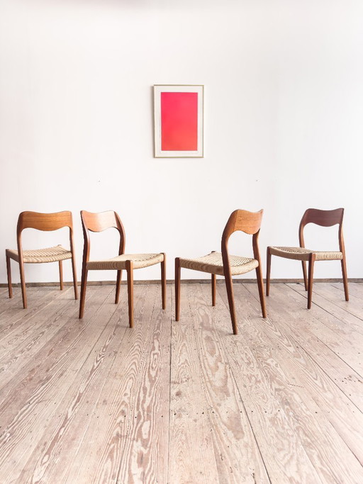 Set van 4 teakhouten eetkamerstoelen van Niels O. Møller voor J.L. Moller, model 71