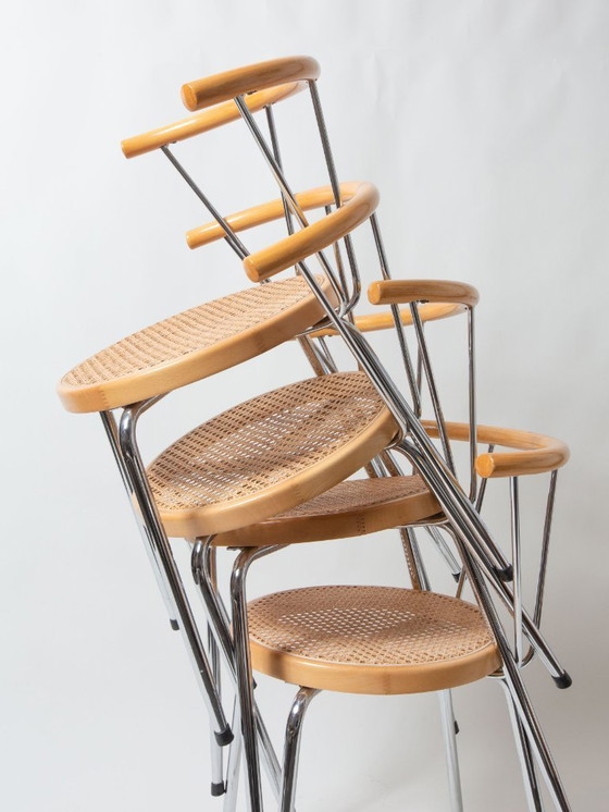 Image 1 of Stoelen met rotan zitting en chroom