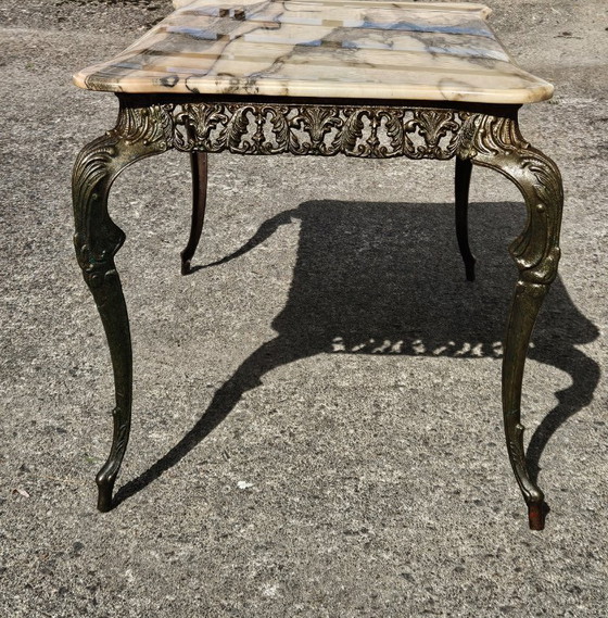 Image 1 of Franse Vintage Marmeren Messing Salontafel - Cocktailtafel-Lounge Tafel-Barok Stijl-60er jaren