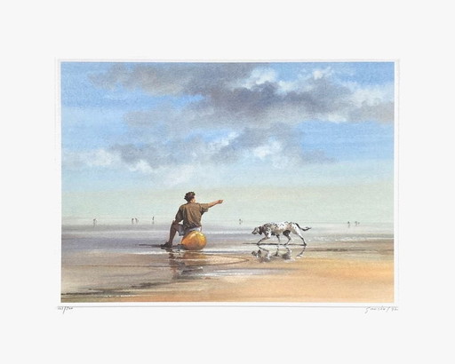 Alain GAUDIN La plage Fotolitografía firmada 1994
