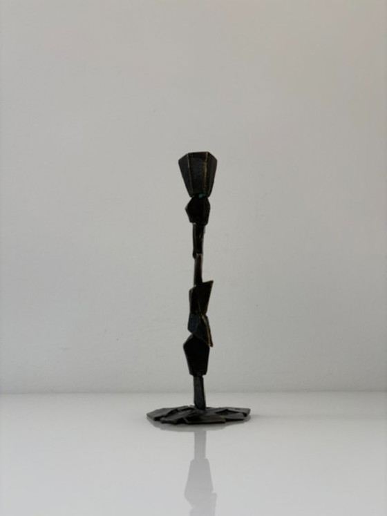 Vintage Brutalist Candle Holder with Patina, Metal, Brown, Abstract (photo 10 of 14)