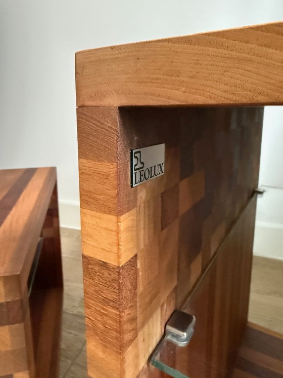 Image 1 of 2x Leolux Vidar Masai wooden side tables with height differences
