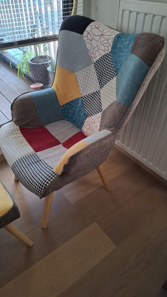 Image 1 of Fauteuil patchwork + repose-pieds