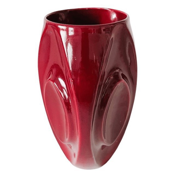 Image 1 of Vintage Vase, kirschrot, Keramik, Art-Deco-Stil, 1950er Jahre