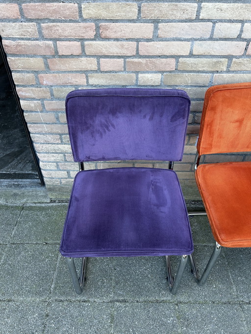 6 sillas de tela acanalada pura con estructura tubular cromada