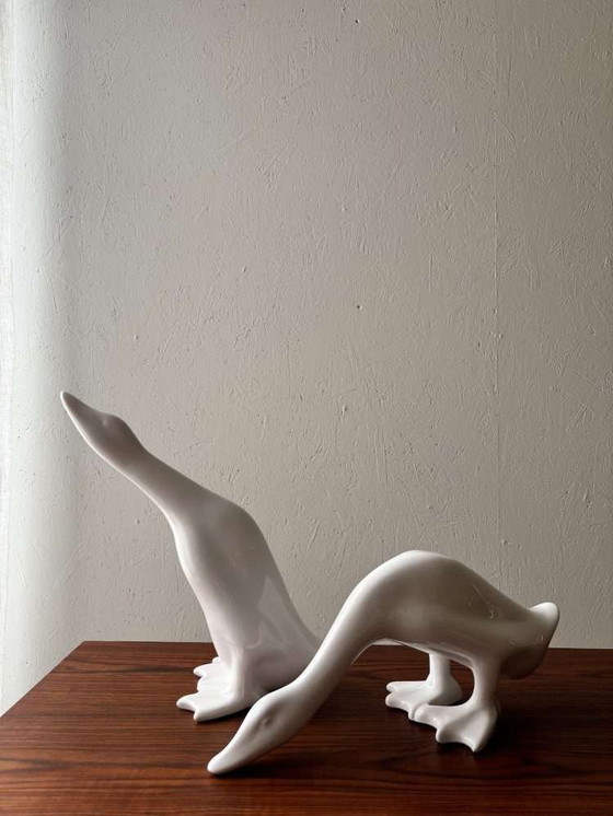 Image 1 of Minimalist porcelain geese set 80s white design