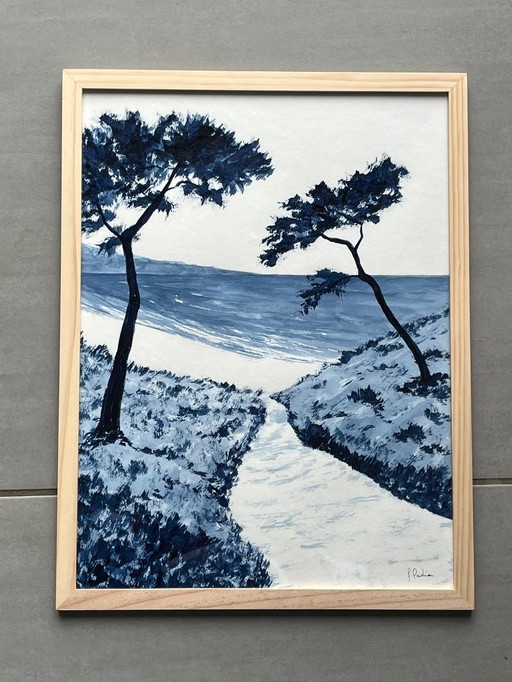 Encre sur papier bambou 40x30cm. Encadrée. 